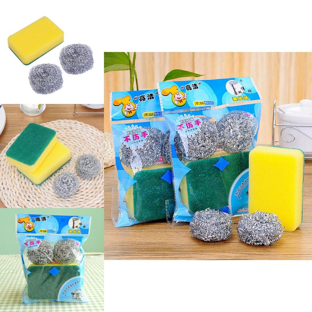 Durable Scrubber Sponge And Steel Wool Set For Effective Cleaning Tasks