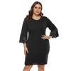 Plus Size Women's Hollow Out Burnt Flower Patchwork Slim A-line Dress with Three-quarter Sleeves Elegant Dress