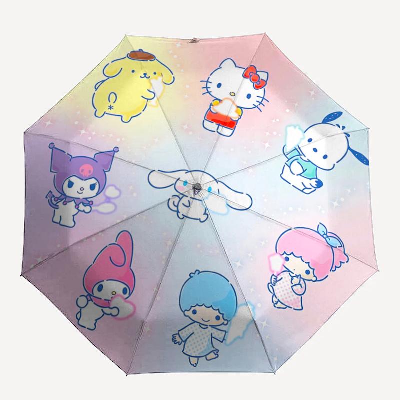 1pc Hello Kitty & Friends Automatic Opening Folding Umbrella - Portable 3-Fold Design with 8-Bone Iron Frame, Perfect for Outdoor Use, Festive Gifts,