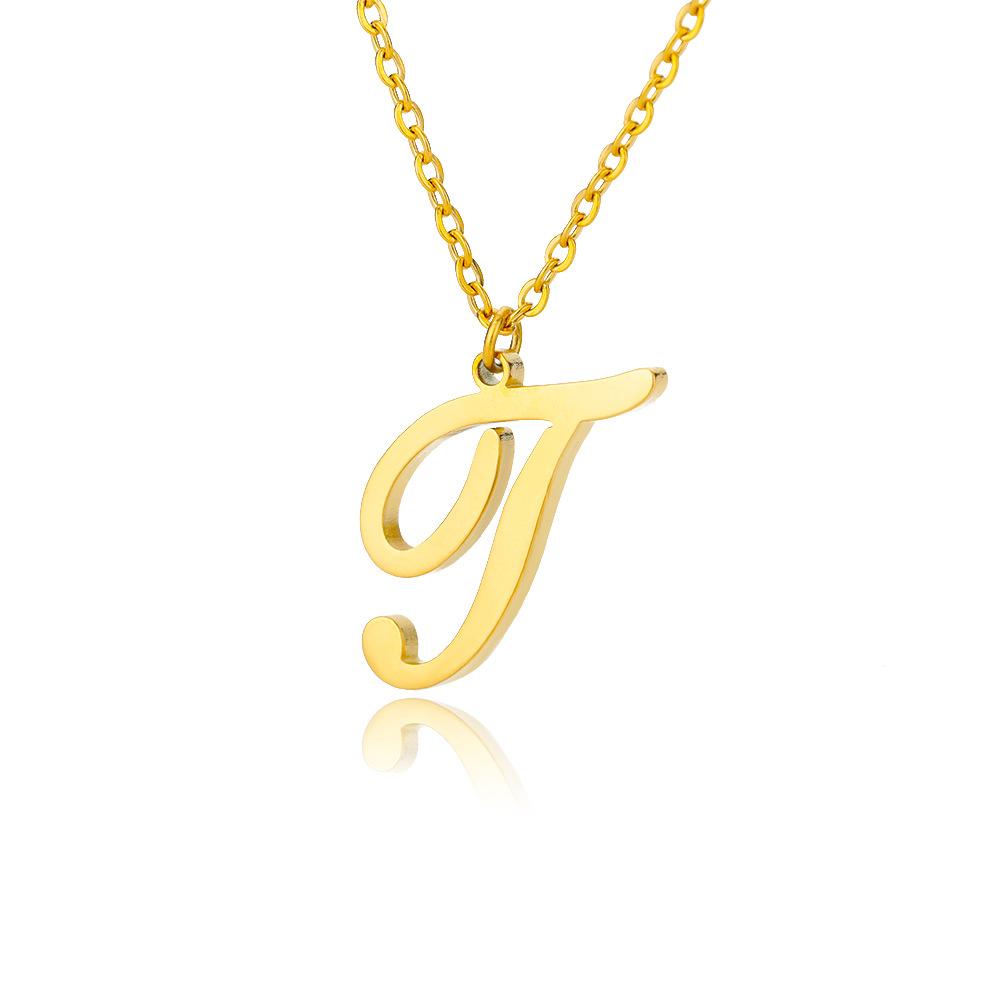 Women Stainless Steel 18K Gold Plated Letter Name Pendant Collarbone Chain