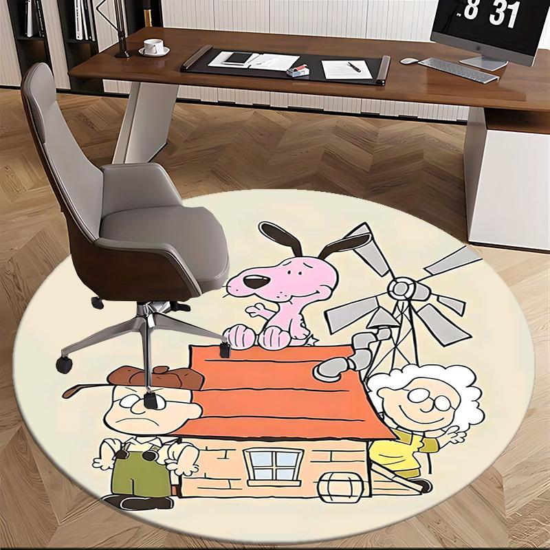 Snoopy, Peanuts Mata na krzesło Okrągły dywan Dywan biurowy, Można prać w pralce, Antypoślizgowy, Nadaje się do salonów, sypialni