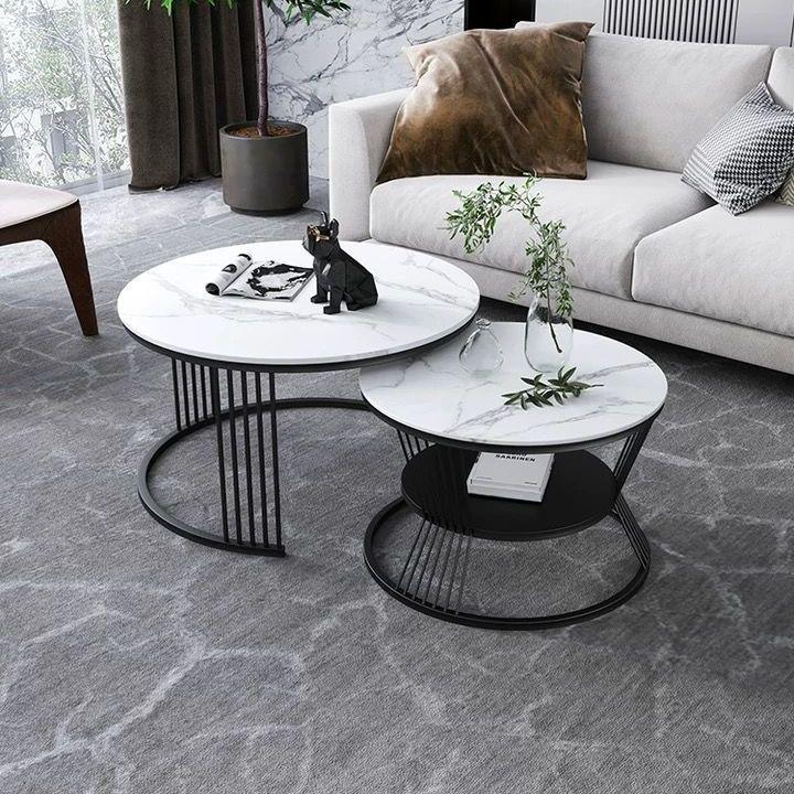 Nordic Light Luxury Round Sintered Stone Coffee Table for Modern Living Rooms