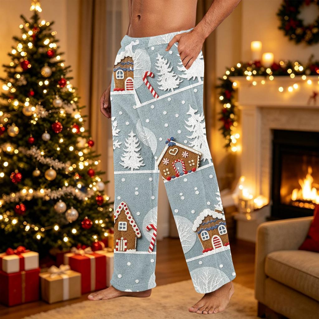 Men's Casual Pajama Pants with Christmas Print for Winter Holiday Lounging