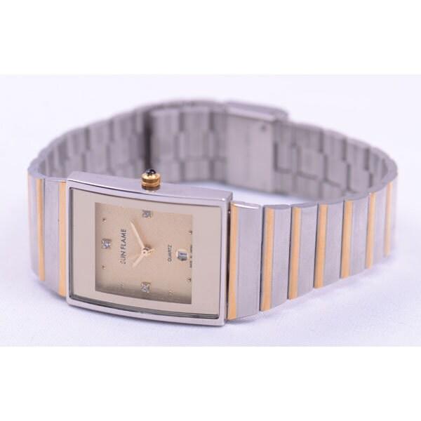 J-AXIS Men's MJG-Y75-T (Made in Japan Sun Flame) Rectangular Watch Gold Analog