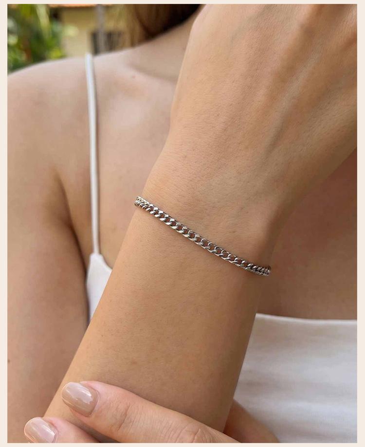 Minimalist Silver Color Link Bracelet for Women Stainless Steel Cuban Chain Bracelet Stackable Wrist Jewelry Waterproof