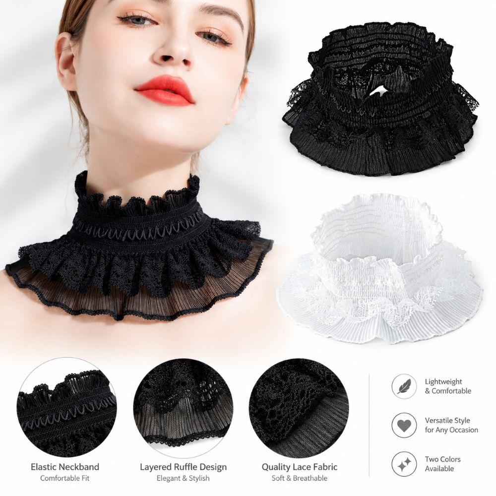 Ruffle Trim Lace Collar White Black Wrist Cuffs Clothing Accessory Fake Cuffs Daily Outfit