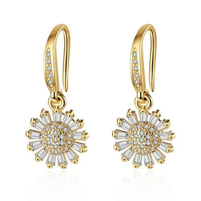 Neue 925 Sterling Silber Damen Ohrringe Anhänger Mode ins Wind Sonnenblume Hohe Qualität Zirkon Paar Ohrstecker Ohrring Schmuck