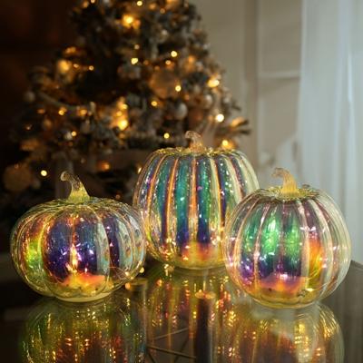 Glass Pumpkin Light Battery Operated LED Pumpkin Lantern Fall Lighted Pumpkin Table Centerpiece for Halloween Thanksgiving Home Decor