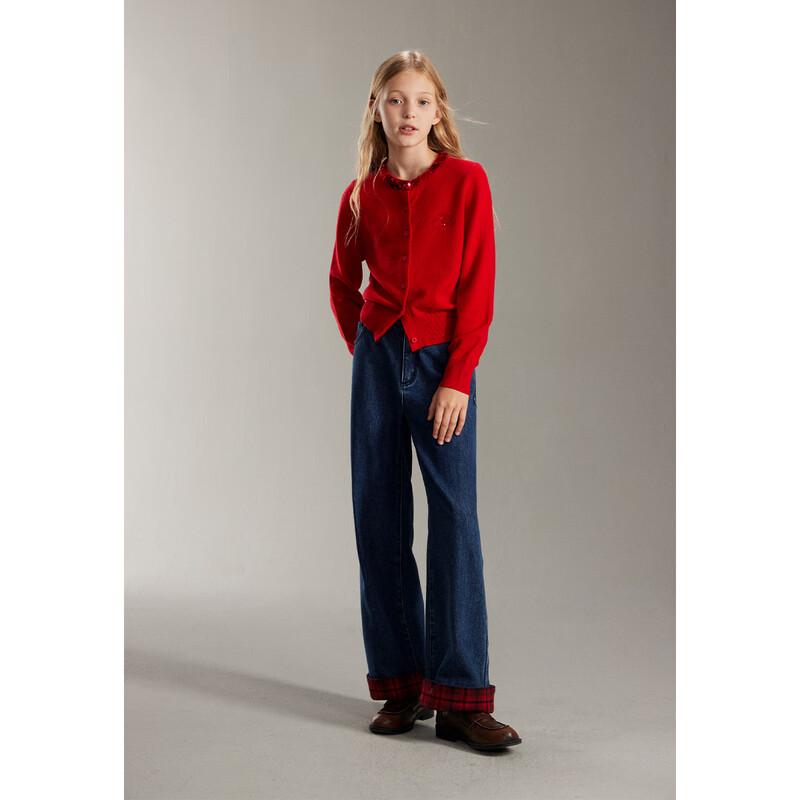 ELLE KIDS Girls' Sequin Neck Wool Knit Sweater