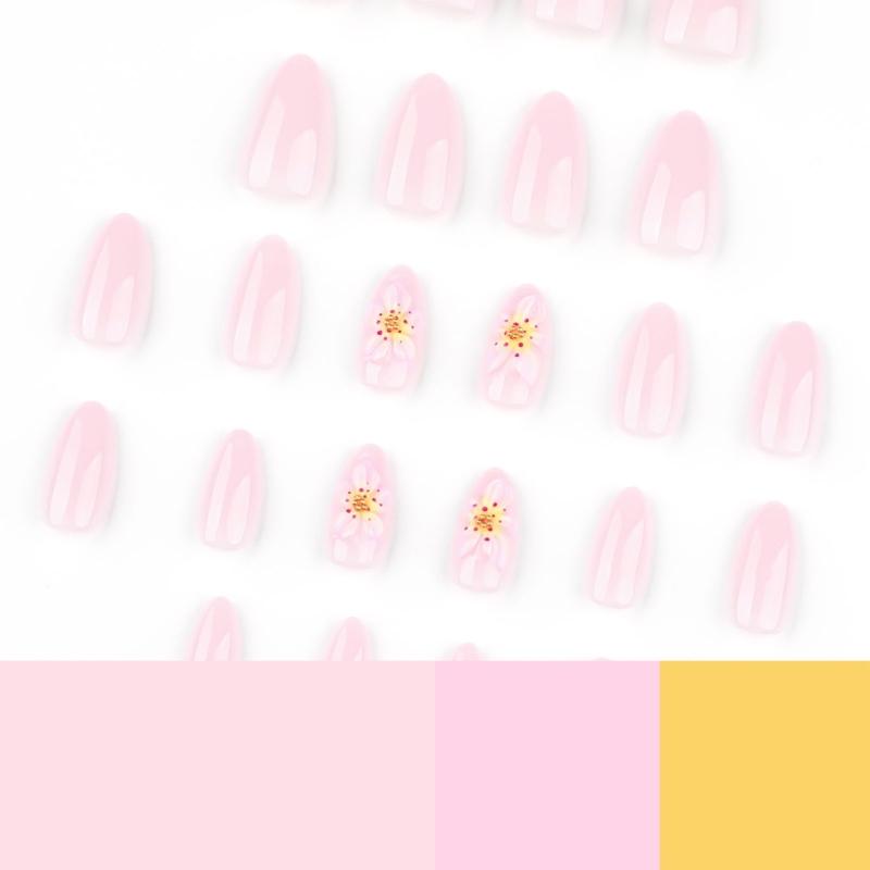 24PC 3D Artificial Nail Plastic Reusable Press On Nail Floral Design Comfortable Nail Stickers For Everyday Fashion Styles