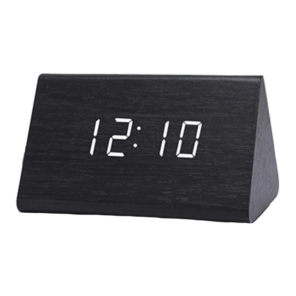 Voice-controlled Wooden Clock Large Display Digital Alarm with Light Eye-catching Desk Desktop for Living Room Night