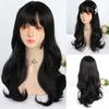 Synthetic Natural Black Wigs Long Wavy Wig for Women with Bangs Halloween Party Daily Heat Resistant Fibre Hair Wigs