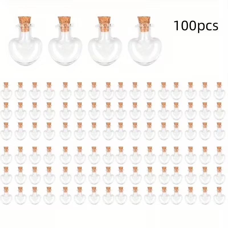 50/100 Stück Mini-Herz-Glasflaschen mit Stopfen 2 ml Oval Herzförmig Transparente Probenaufbewahrungsbehälter Heimdekoration