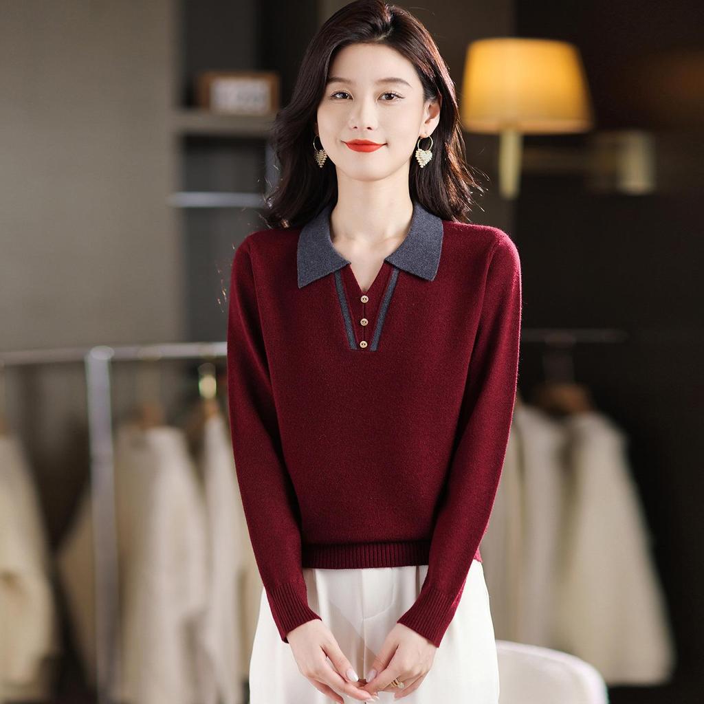 Women's High-End Knit Wool Lapel Sweater - Stylish Spring/Autumn Outerwear Versatile Top