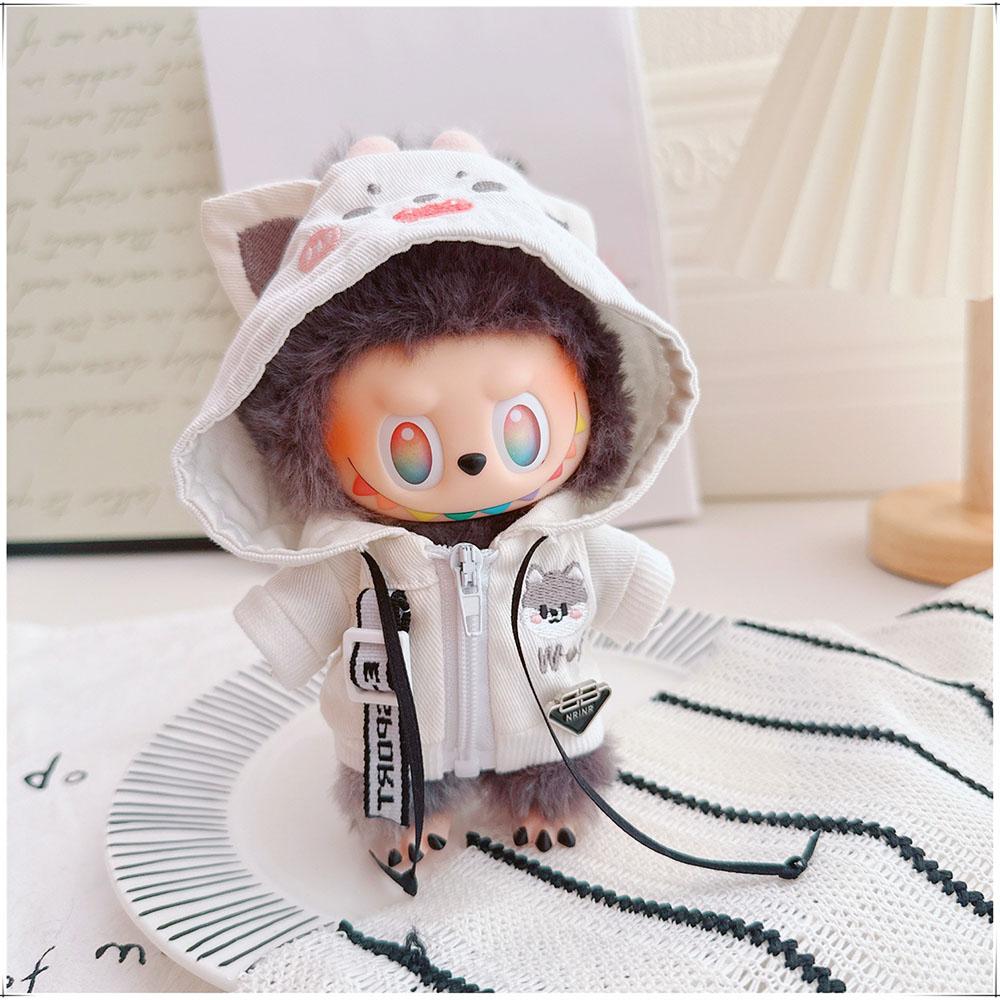 Clothes]Clothes [Only For 15/17Cm Labubu Doll Clothing Cool Handsome Wolf Hoodie Coat Glasses Collar Trendy Clothing Accessories