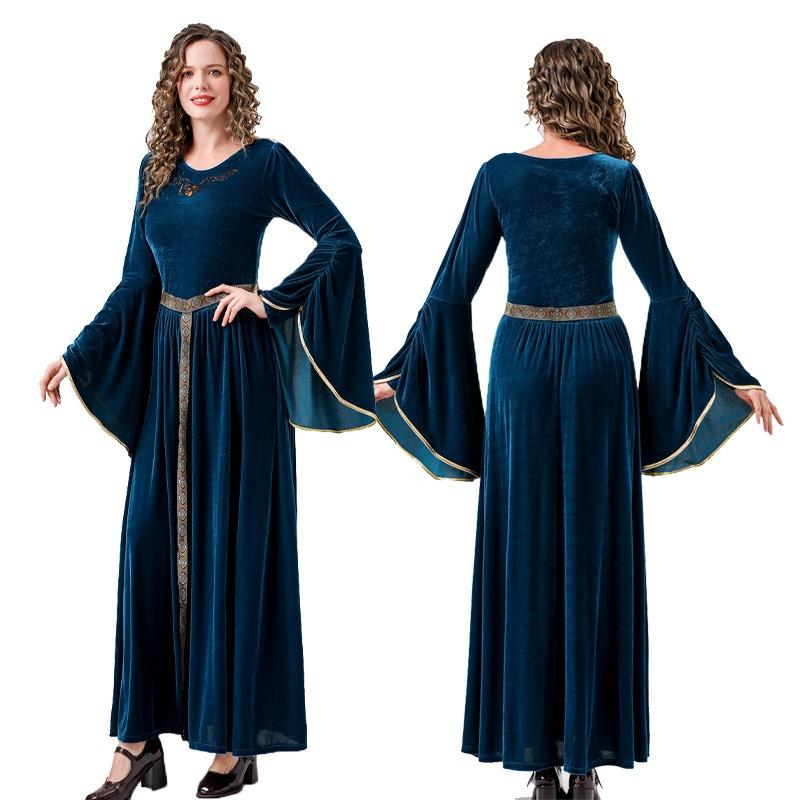 New Medieval Vintage Court Dress Noble Ball Suede Trumpet Sleeves Adult Stage Dress Up Performance Costumes