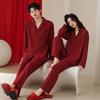 Red Year of the Rat Cardigan Pajamas Set - Tencel Cotton, Long Sleeve, for Couples, Spring/Autumn