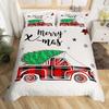 Merry Christmas Duvet Cover Set,Red Buffalo Checked Rustic Truck Comforter Cover,Plaid Xmas Tree Elk Deer Snowflake Bedding Sets