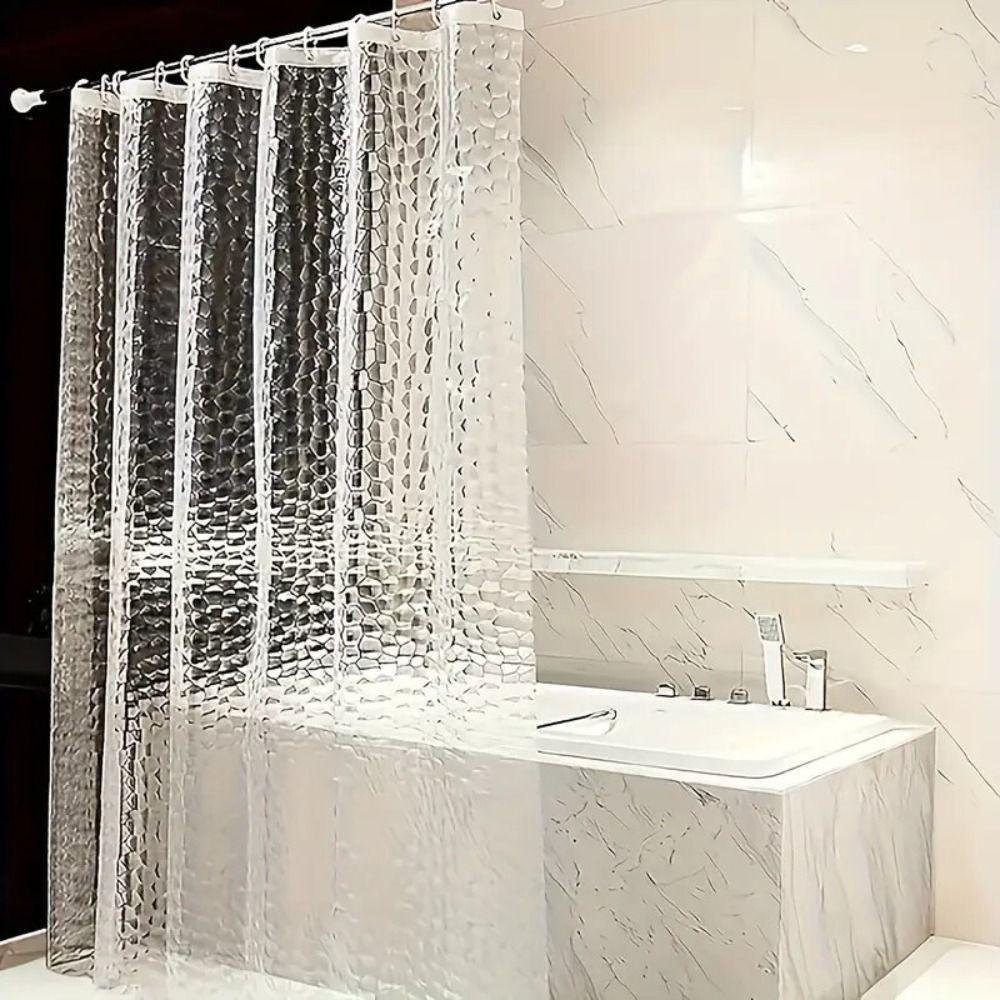 Halbtransparenter Badezimmervorhang Wasserkubus-Muster Wasserdichte Duschvorhang Toilette