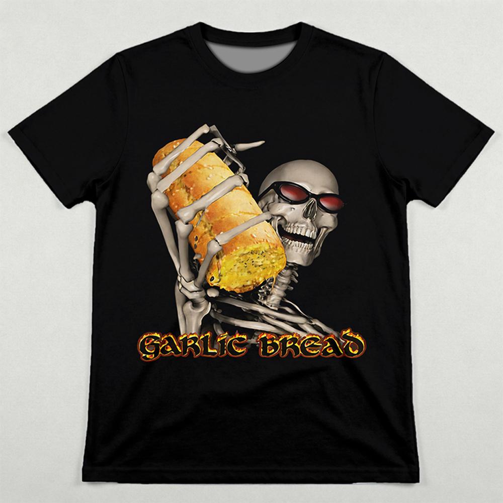 2026 New Garlic Bread Funny Meme Graphic TShirt Mens Womens Skull Pattern Print Tee Y2K Streetwear Fun ShortSleeve Top S