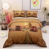 3 Piece Bedding Set Red Combine Harvester Wheat Field Sunset Farm Harvest Duvet Cover Set, Rustic Country Bedding for Men Living Room Bedroom Decor