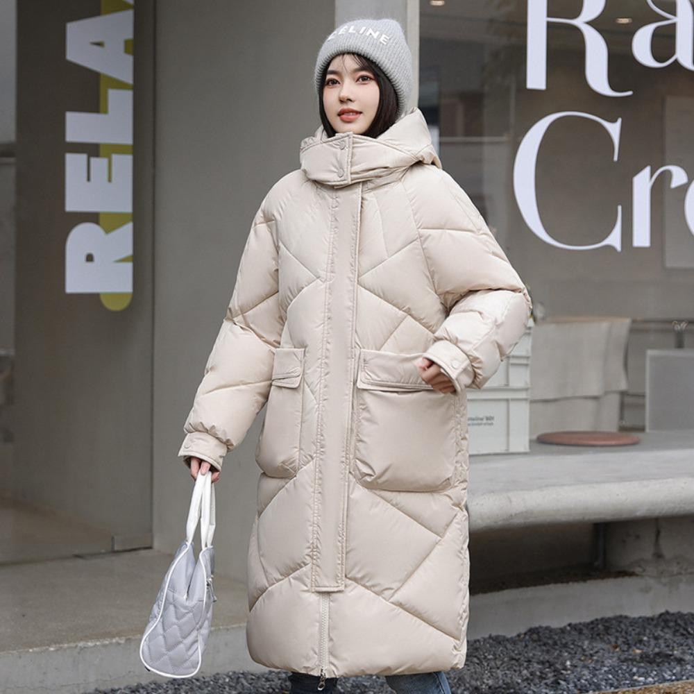 New Korean version of cotton-padded clothes for women over the knee, medium and long thickened large-size jackets, fashionable cotton-padded jackets