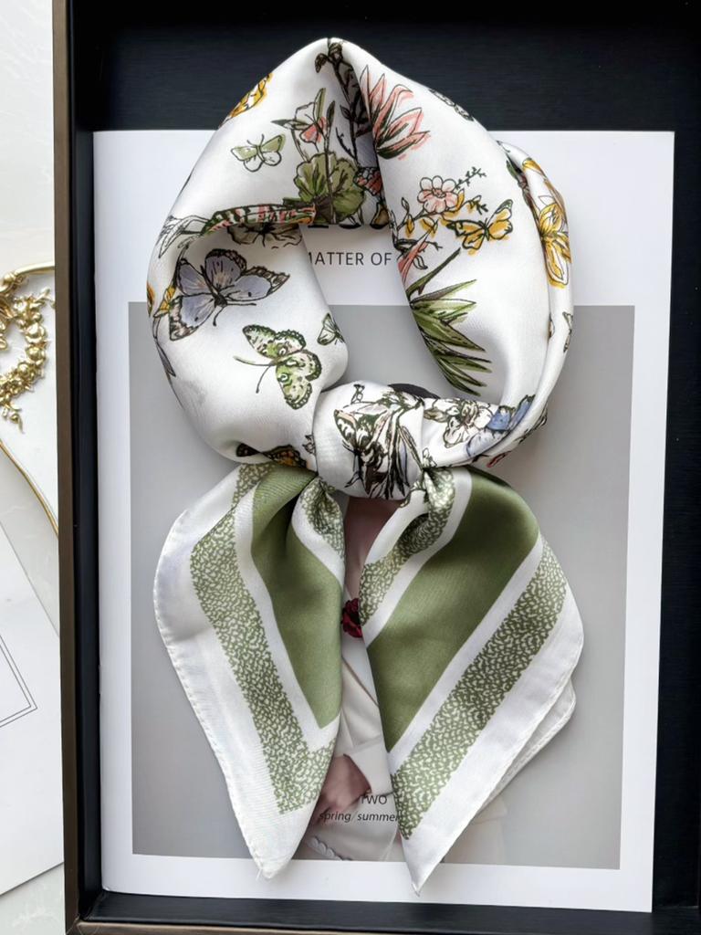 New Luxury 70X70Cm Shawls Floral Stripe Print Scarf Headcloth Small Fashion Silk Scarves Bandanna Foulard Hijab