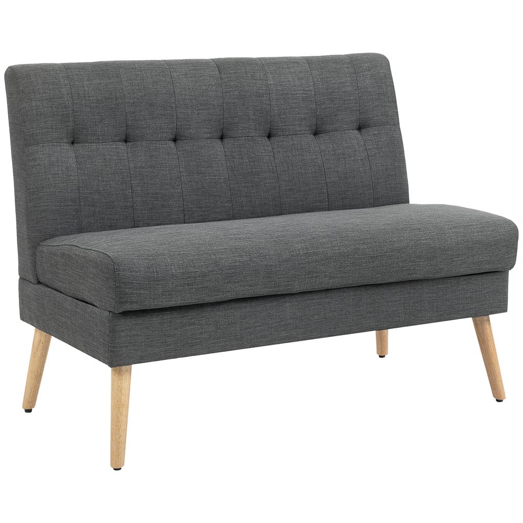 2-Seater Sofa, Tufted Backrest, Wooden Legs, Thick Padding, Linen Look, for Small Spaces, Grey