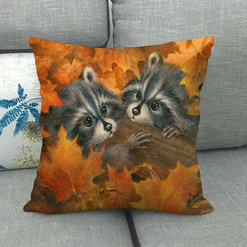 Autumn Animals: Dogs, Squirrels, Wolves, Raccoons Digital Printing Short Plush Pillow Covers For Car Sofa Office Cushion Cover