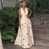European and American Women's Clothing Summer African New Elegant Sleeveless V-neck Waist Printed Dress