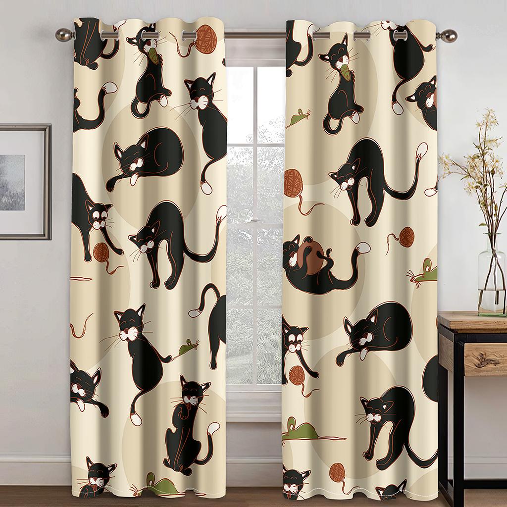 Levné Kreslené Vtipné Kočky Vlastní Dětské 2 Kusy Doprava Zdarma Tenké Závěsy do Obývacího Pokoje Ložnice Dětské Okenní Závěsy