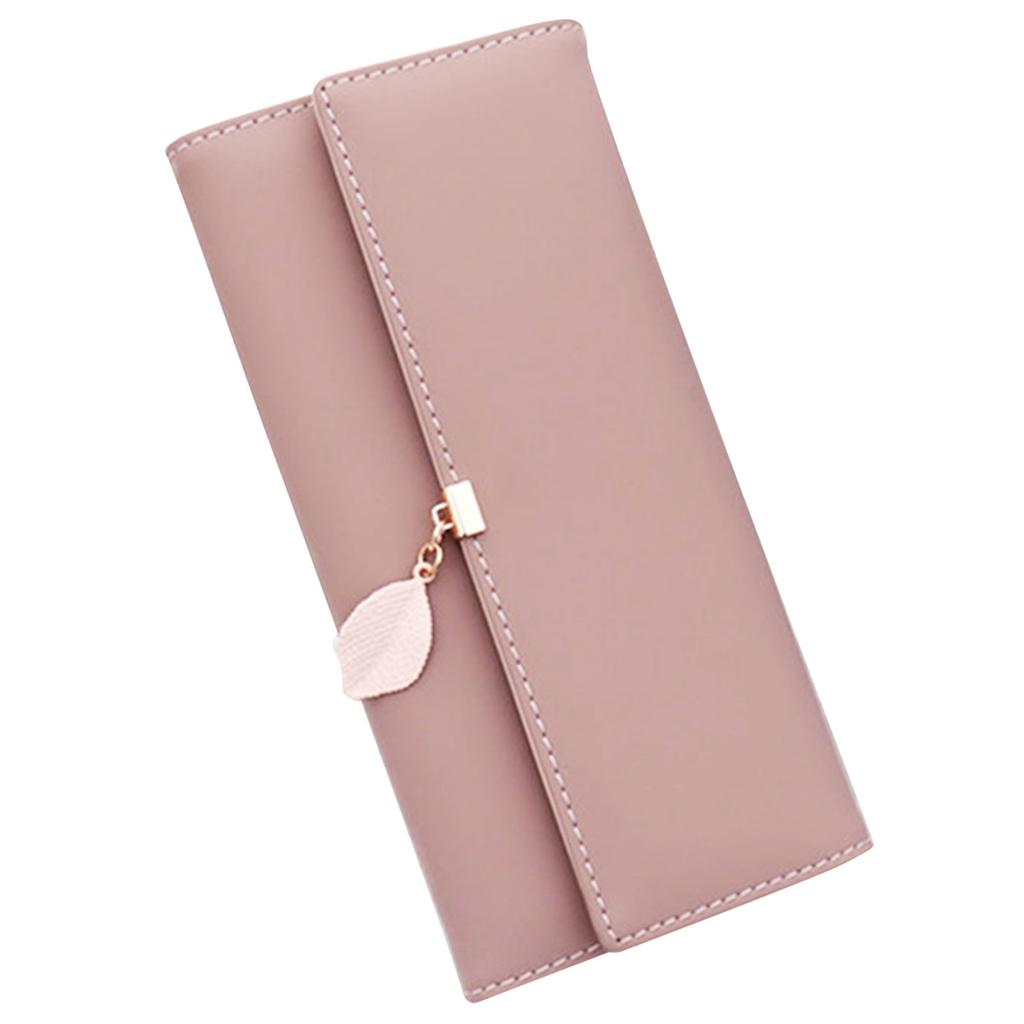Women Wallet Long Wallet Trifold PU Large Capacity with Leaf Pendant Portable Card Holder Wallet
