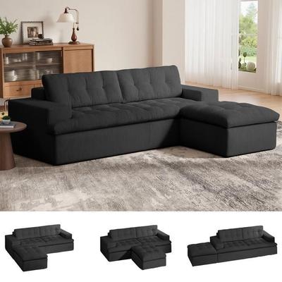 Canapé D'angle Noir De 215*175*48cm, Repose-pieds Amovible, Canapé Moderne En Forme De L Cloud Avec Assise Profonde