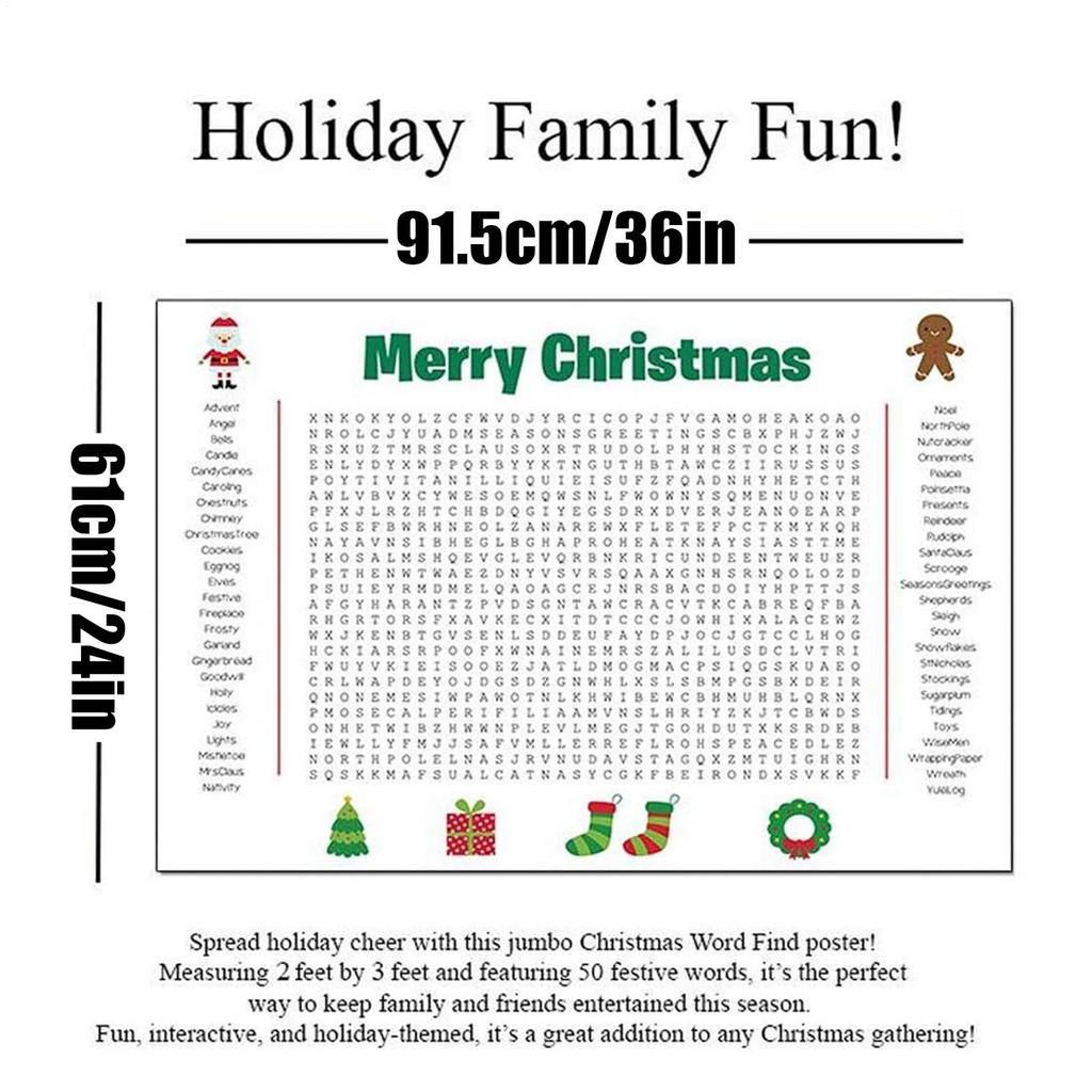 36x24 Inch Giant Word Search Poster Fun Interactive Thanksgiving Chrismas Activity Party Games Supplies for Adults Kids Family