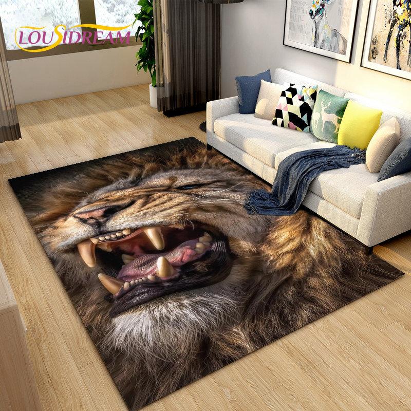 3D Beast Lion Cartoon Animal Area Rug Carpet for Living Room Bedroom Playroom Sofa decor home Non-slip rug Floor Mat Soft