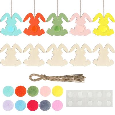 10 pièces Ornements de Lapin de Pâques en Bois Bruts Non Finis Décoration Suspendue Forme Lapin de Pâques DIY Pour Porte Anniversaire Arbres de Chevet