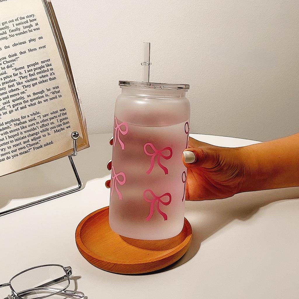 Girl Bow Celebrity Plastic Cup Heat-Resistant Coffee Milk Cup Cute High Beauty Frosted Straw Cup Casual Office Home Casual