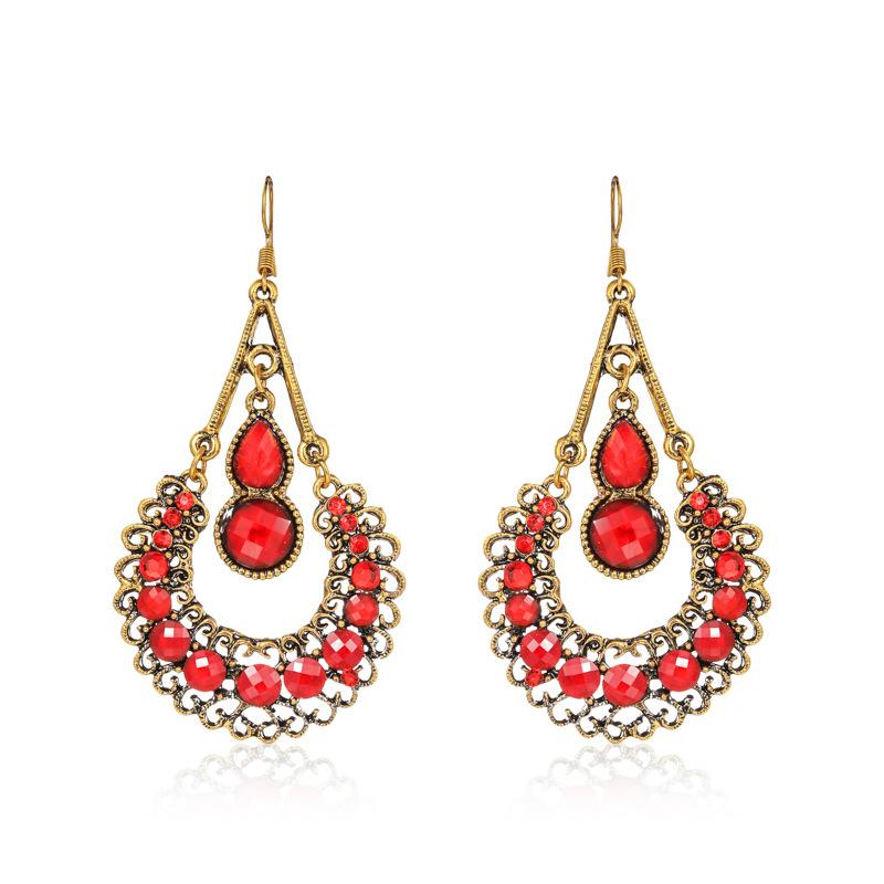 Ethnic Boho Women Drop Dangle Earrings Geometric Carved Hollow Bead Crystal Antique Bohemian Wedding Earring