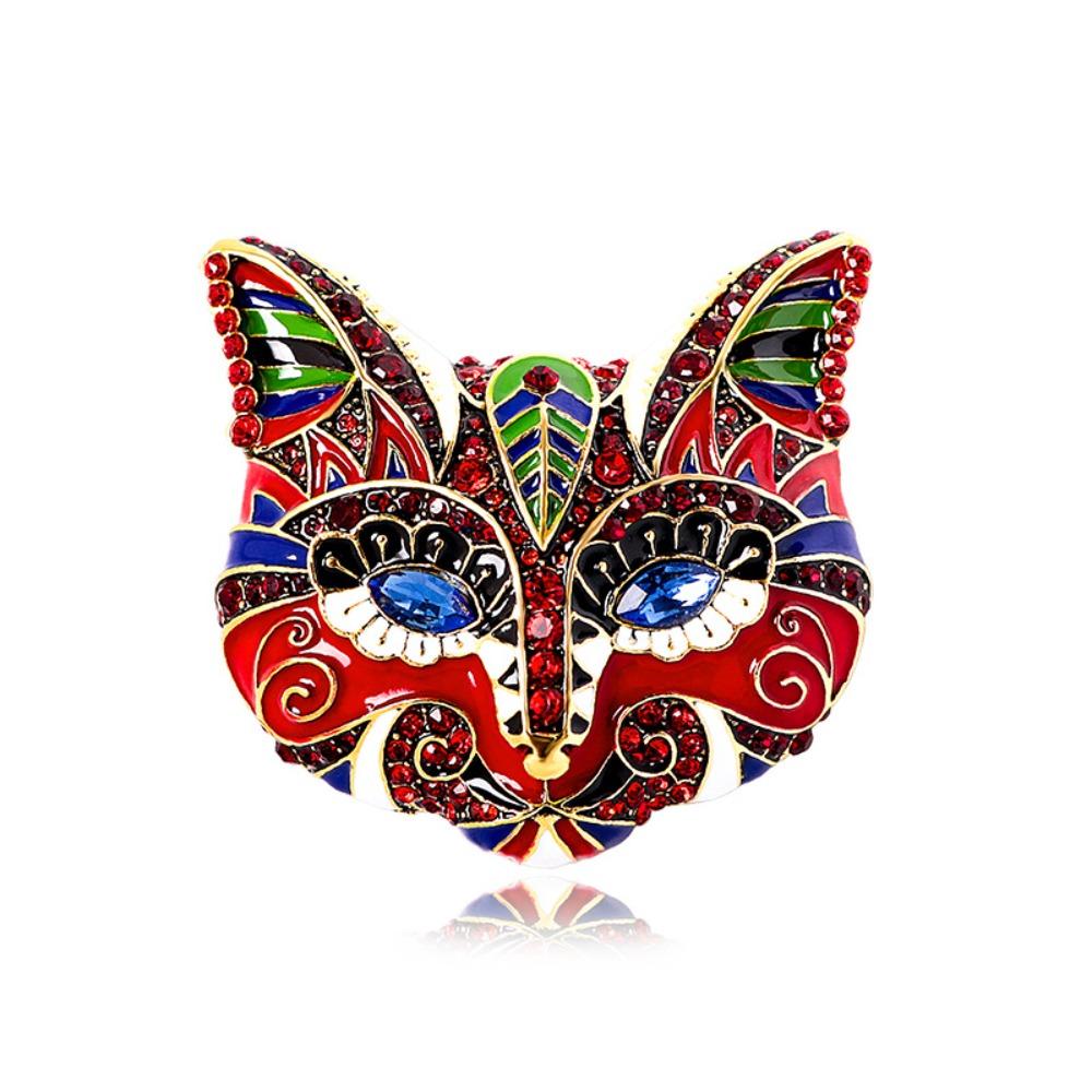 Rhinestone Cat Enamel Brooch Exaggerated Vintage Collar Pin Temperament Drip Oil Brooch  Decoration
