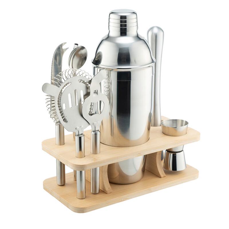 Stainless Steel Cocktail Shaker Set with Bamboo Stand