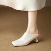 Fashion Women's Shoes New Spring/Summer Square Toe Genuine Leather Sheepskin Baotou High Heel Large Muller Half Slippers Heels Women