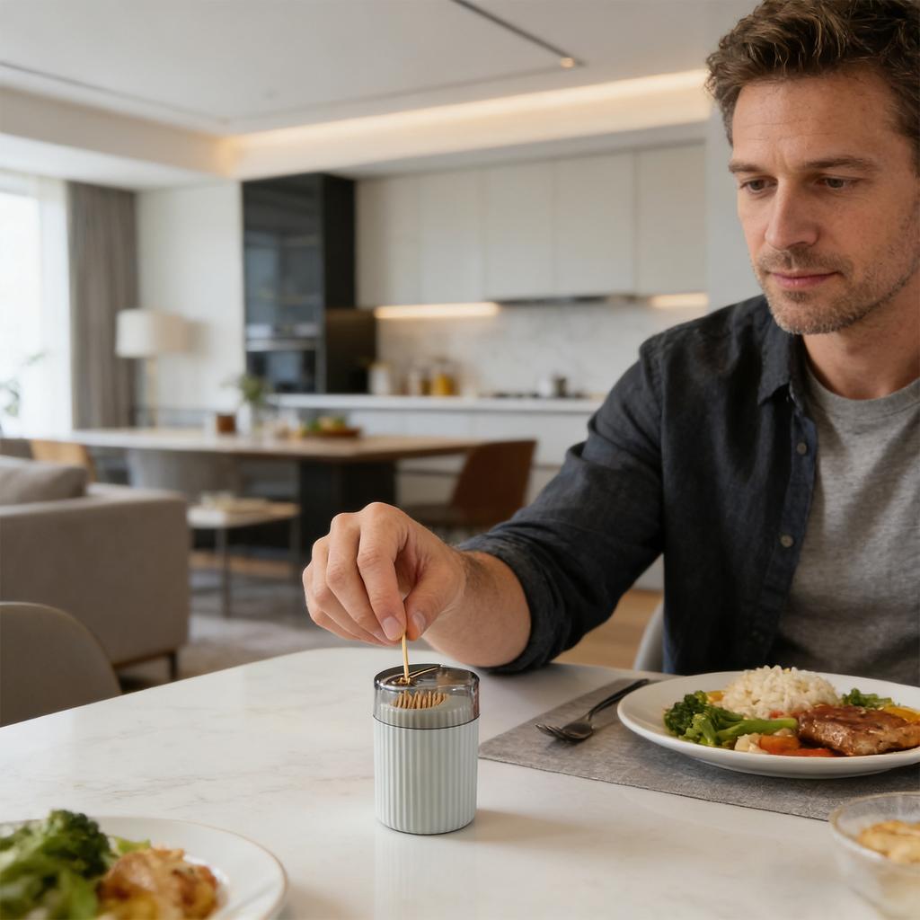 Home Living Room Toothpick Box With Press-to- Function