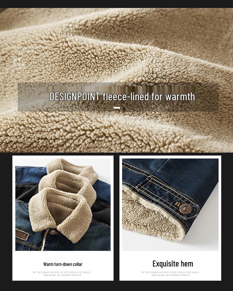 Men's Winter Velvet-Lined Thick Denim Jacket - Plus Size European & American Warm Cotton Coat, New Fashion.