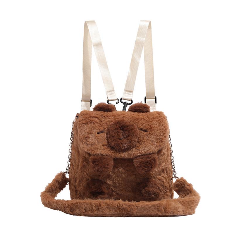 Autumn Winter Cute Capybara Plush Backpack for Women 2024 New Commuter Multifunctional Single Shoulder Crossbody Small Backpack