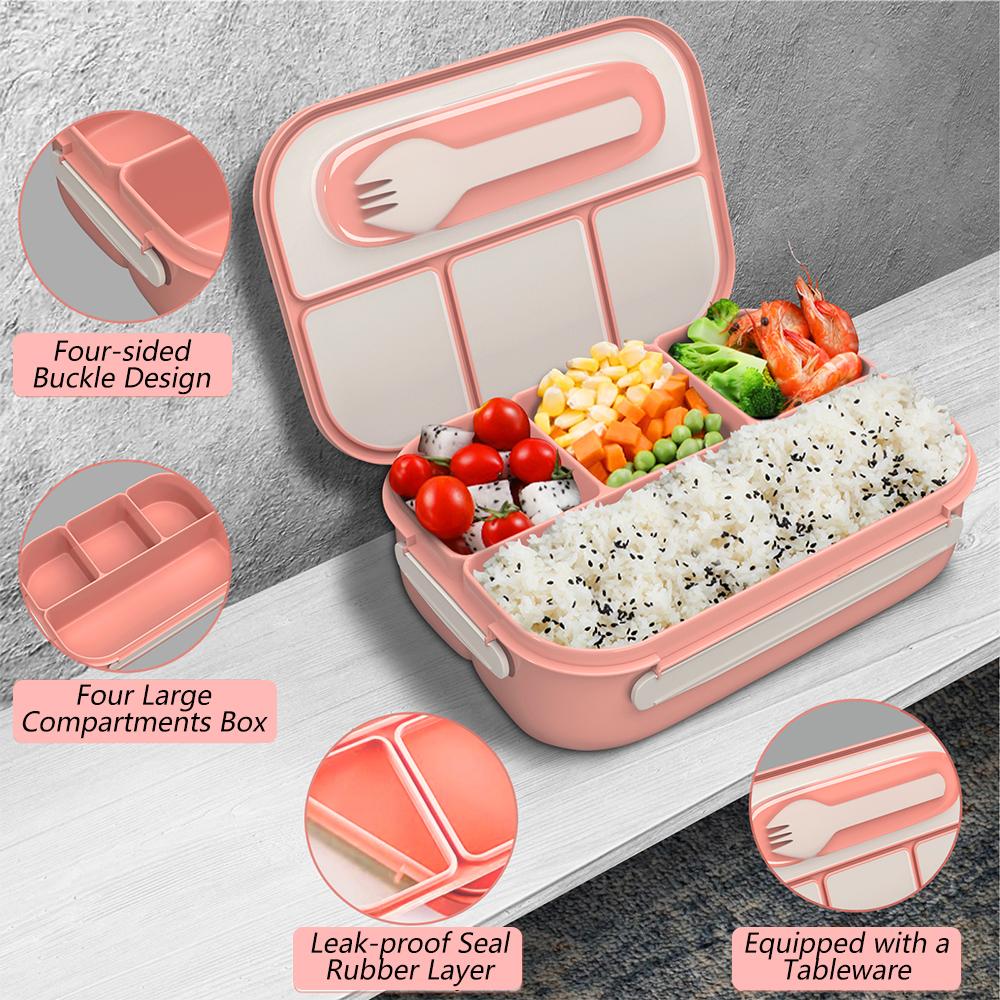 Bento Box Lunch Box Adult LunchBox Containers For Toddler Kids Adults 1000ml 4 Compartments Fork Leak-Proof Microwave Dishwasher