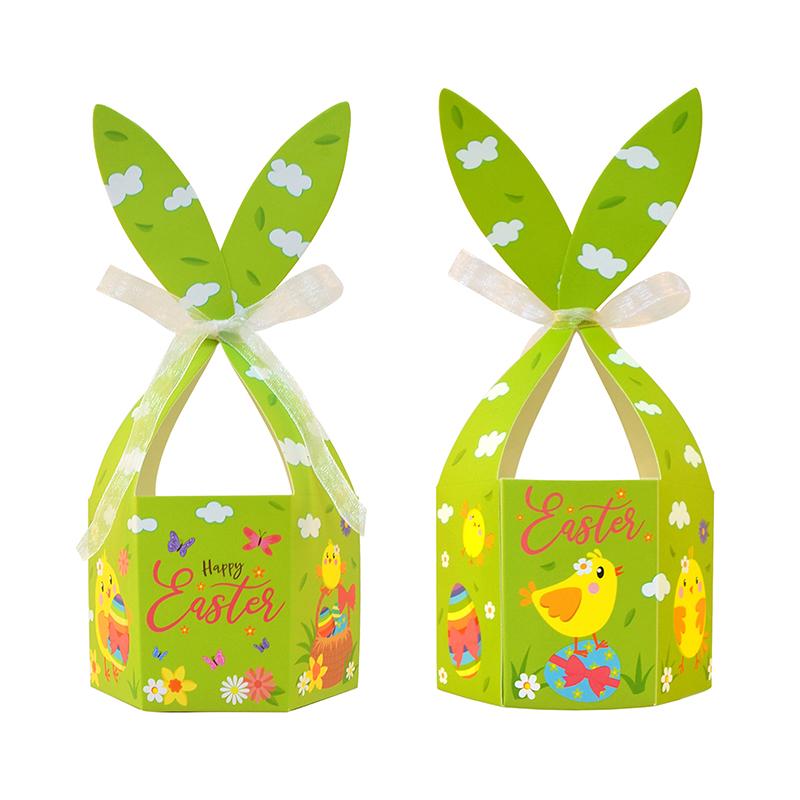 WTEMPO Cute Rabbit Ear Design DIY Foldable Printed Gift Boxes Easter Paper Baskets Spring Party Festive Decor Treat Boxes Hand-held Universal Boxes