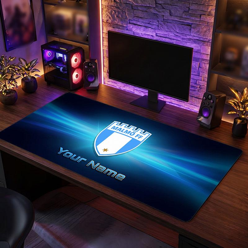 Malmö FF Custom Large Mouse Pad, Personalized Name Text Print, Football Logo Non‑Slip Desk Mat Gaming Gift