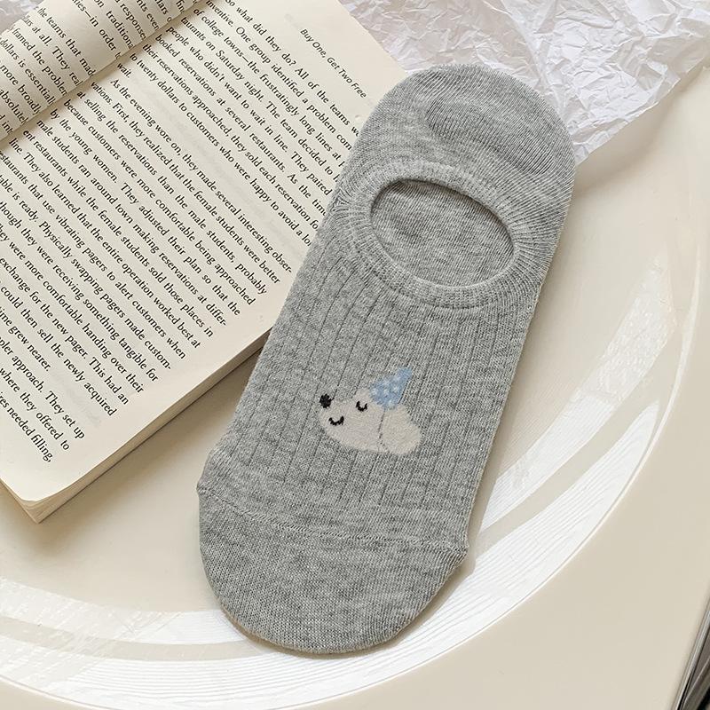 Simple Boat Socks, Spring and Summer Puppy Sweat-absorbing Cartoon Low-top Invisible Short Socks, Shallow Opening Anti-slip Silicone, No Heel Drop