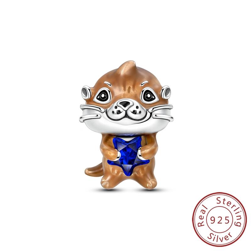 Copper Colorful Dangle Charm Cat Otter Butterfly Pendant Fit Original Bracelet Diy Woman Jewelry Gift