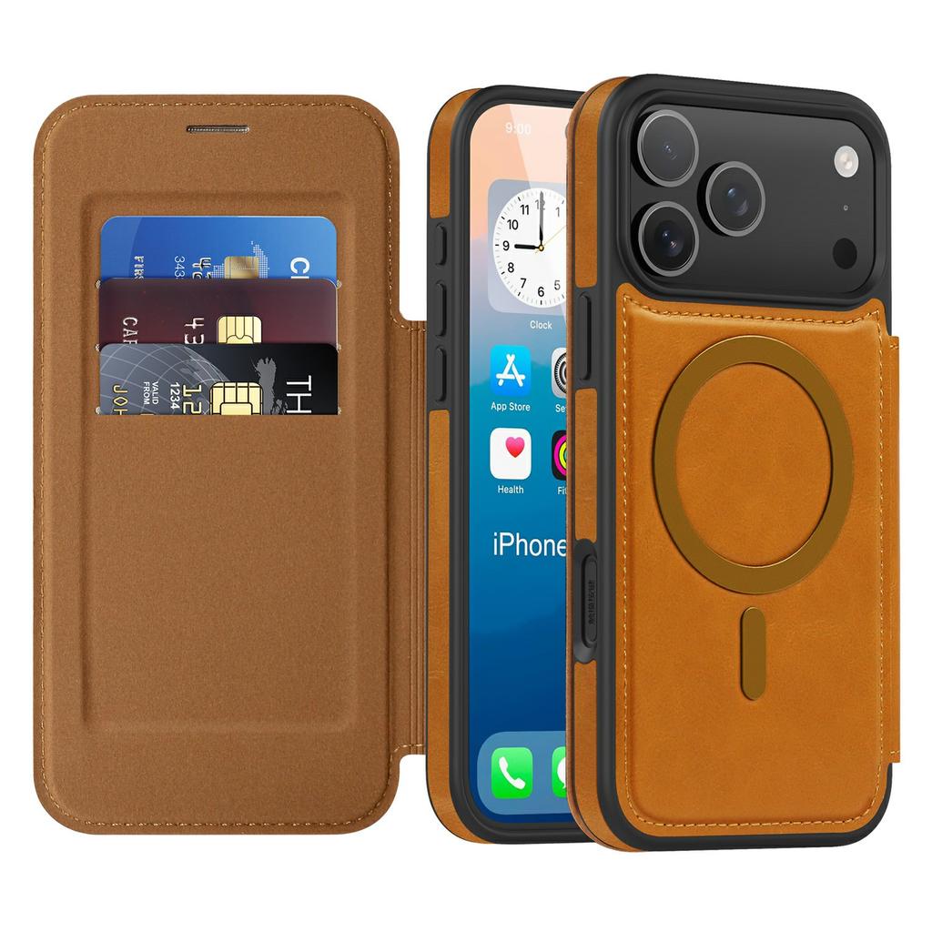 For iPhone 17 Pro Max Case Compatible with MagSafe RFID Blocking Card Holder Leather Phone Cover